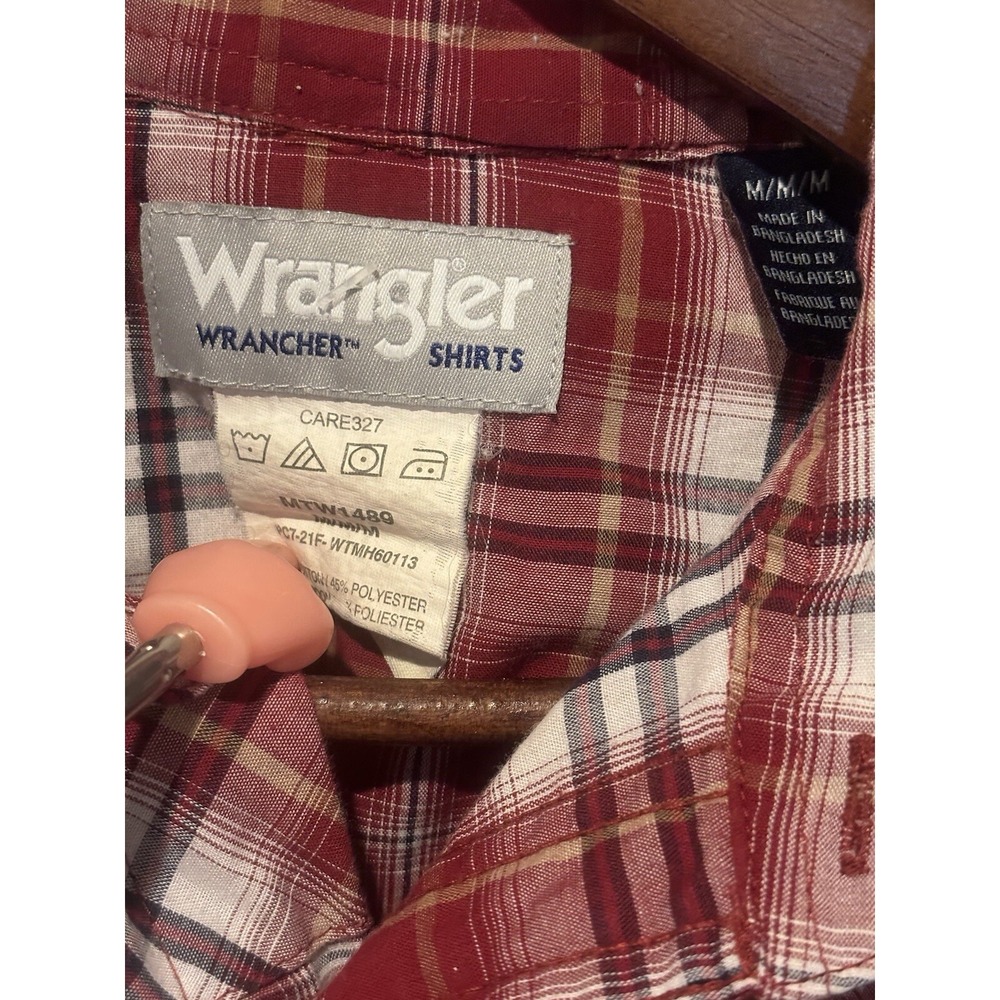 Wrangler Cowboy Red Plaid Button Up Shirt Pearl Snap Western Wear‎ Mens Medium - Picture 7 of 10